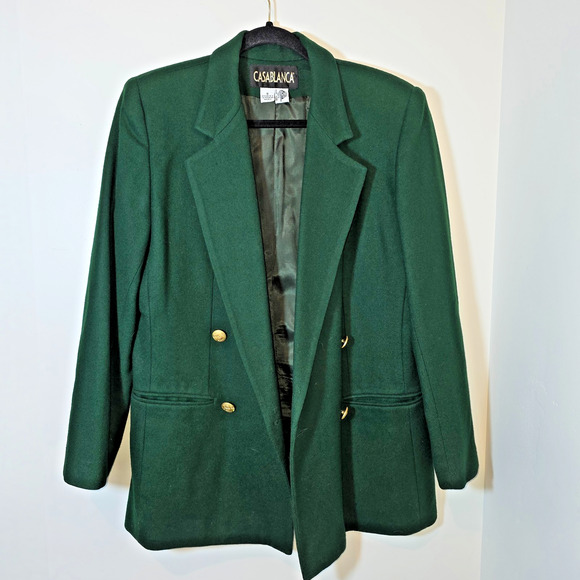 Vintage Military Olive Green Double Breasted Wool Blazer Gold Buttons Size 8 M - Picture 2 of 11